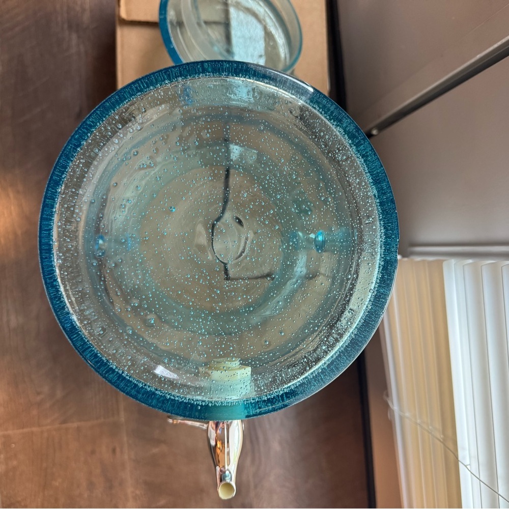 Aqua Blue Bubble Glass Beverage Dispenser with Spigot - Picture 5 of 11